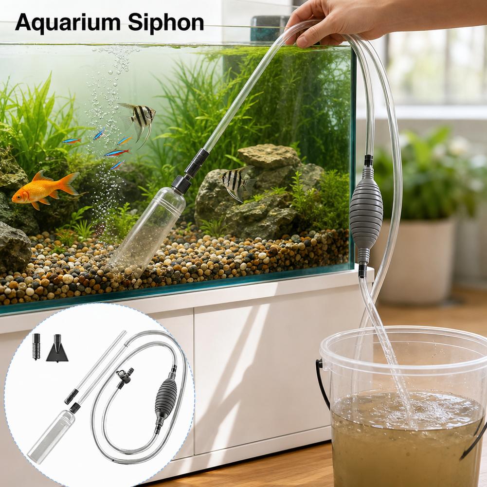 Aquarium Fish Maintenance - ชุดอุปกรณ์เปลี่ยนน้ำตู้ปลาแบบใช้มือ พร้อมท่อดูดตะกอน ทราย และของเสียจากปลา สำหรับทำความสะอาดตู้ปลา