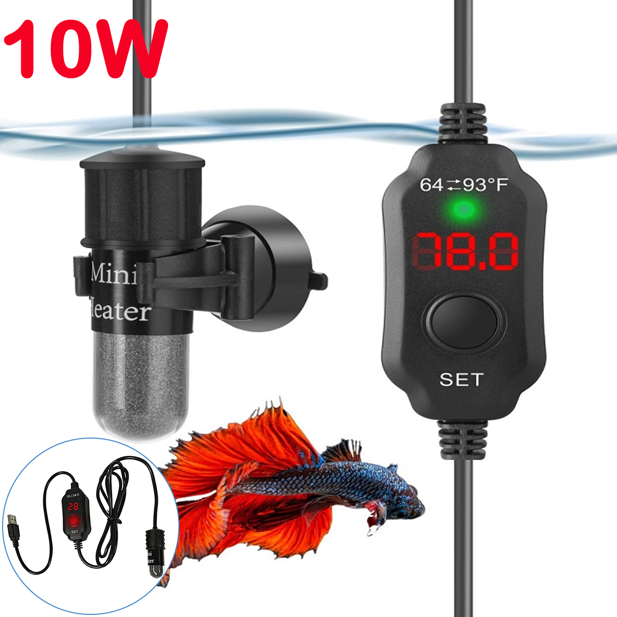 แท่งทําความร้อนตู้ปลาแบบปรับได - Aquarium Heater Submersible บทวิจารณ์และราคา